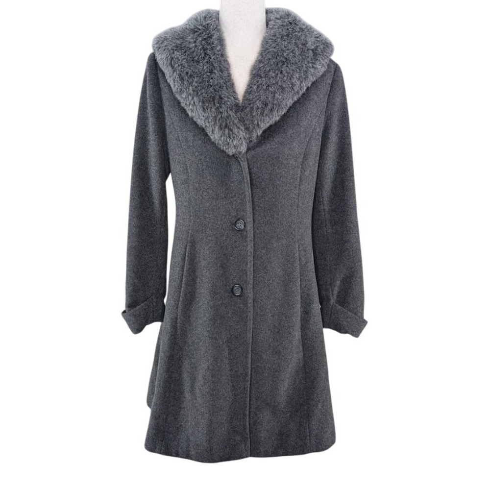 Lauren Ralph Lauren Wool Blend Coat Faux Fur Collar Gray Timeless Luxury Classic